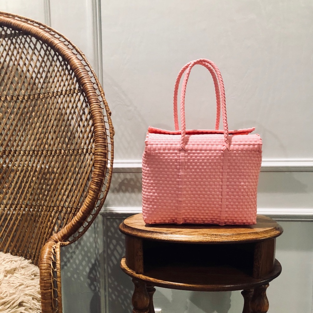 Woven Pink Basket Handbag